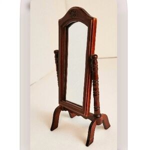 VINTAGE BOMBAY MINIATURE WOOD
DOLLHOUSE MIRROR WITH STAND